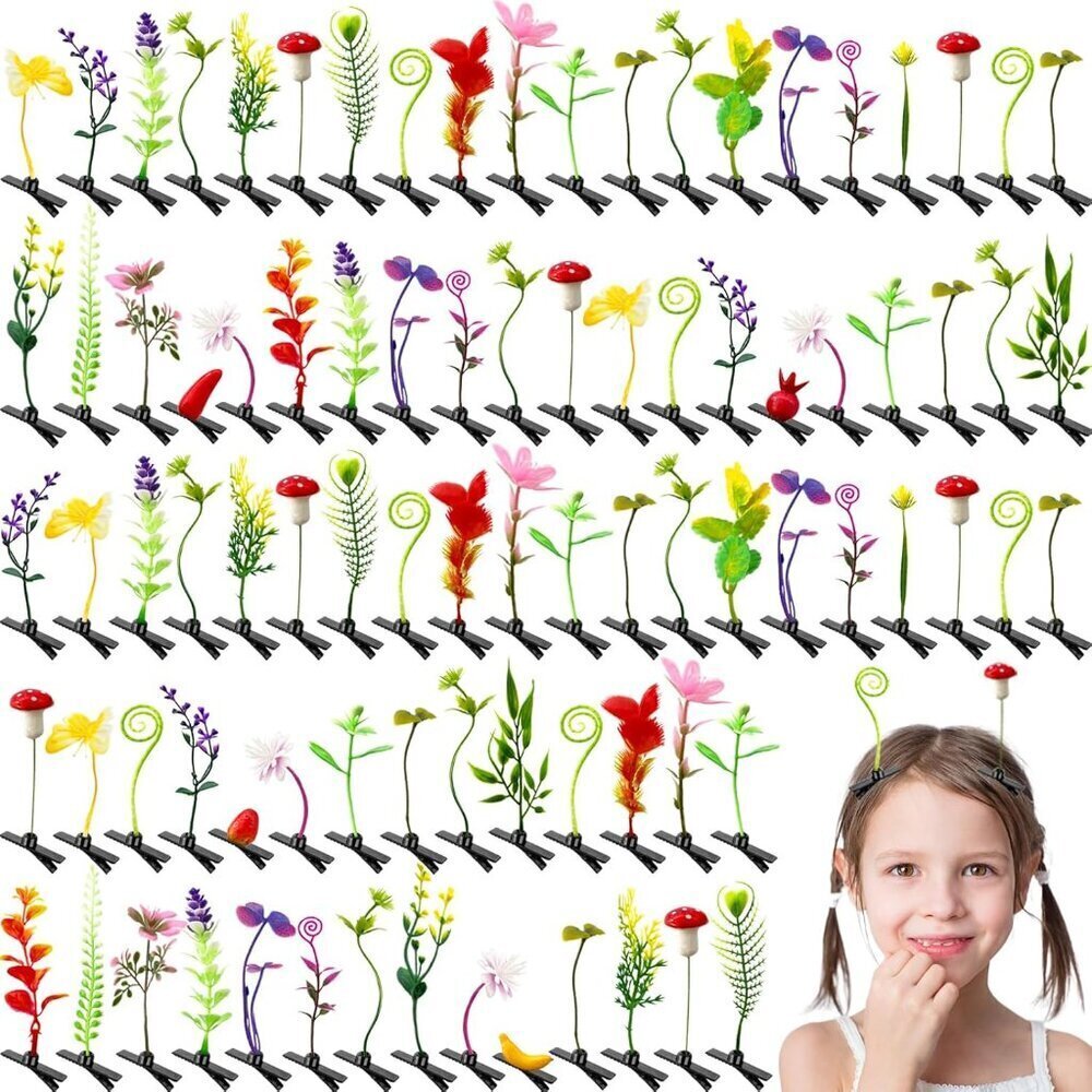 Bean Sprout Hair Clips 100 Pieces Colorful Plant Hairpins Fun Hair Accessories